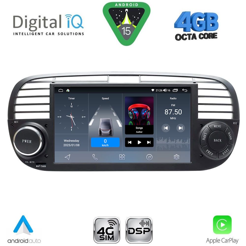 BLG465BL-15 DIGITAL IQ BLG 465BL_CPA (7" DECK) MULTIMEDIA SYSTEM for FIAT 500 mod. 2007-2015 (BLACK) - Image 1