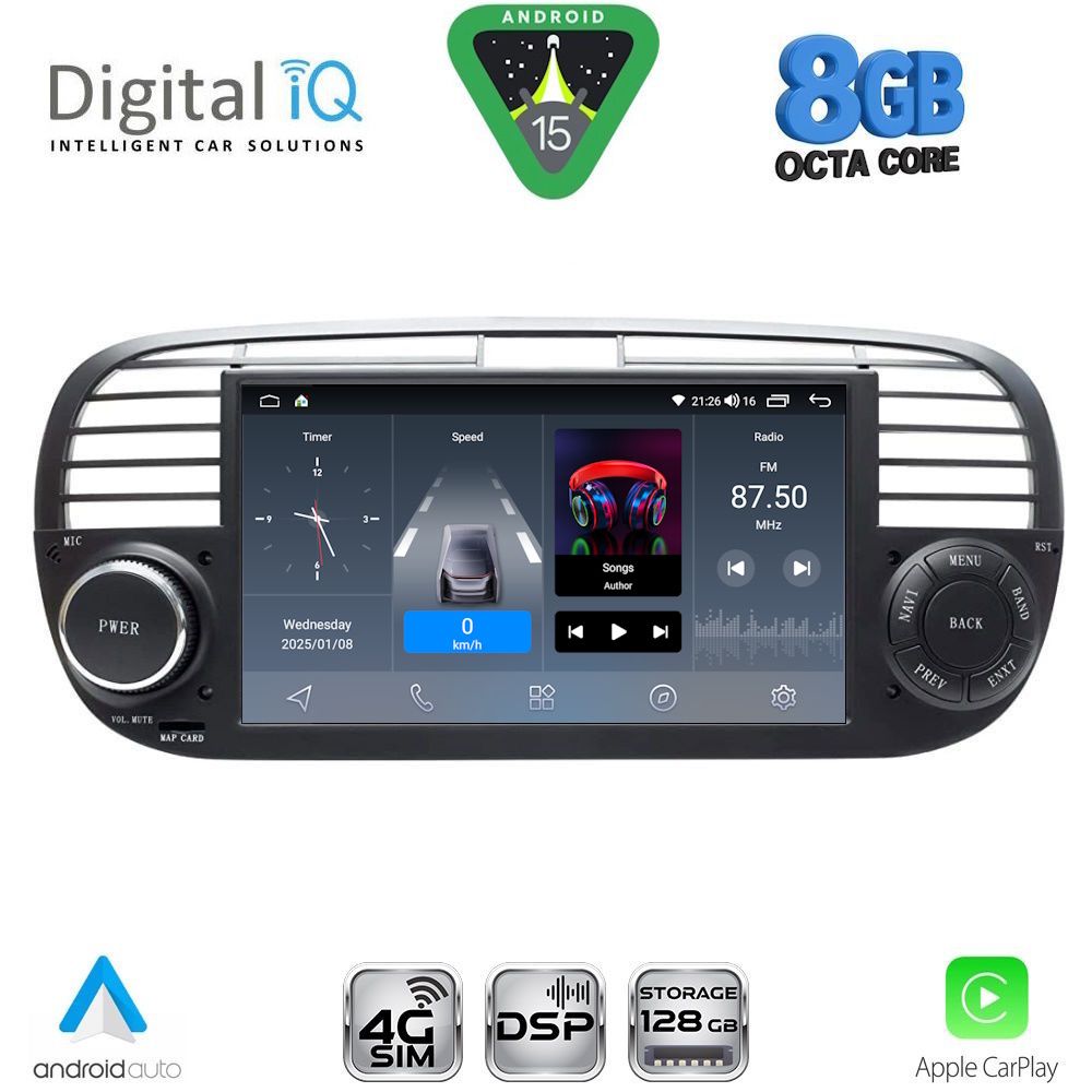 BLM765BL-15 DIGITAL IQ BLM 765BL_CPA (7" DECK) MULTIMEDIA OEM for FIAT 500 mod. 2007-2015 (BLACK) - Image 1
