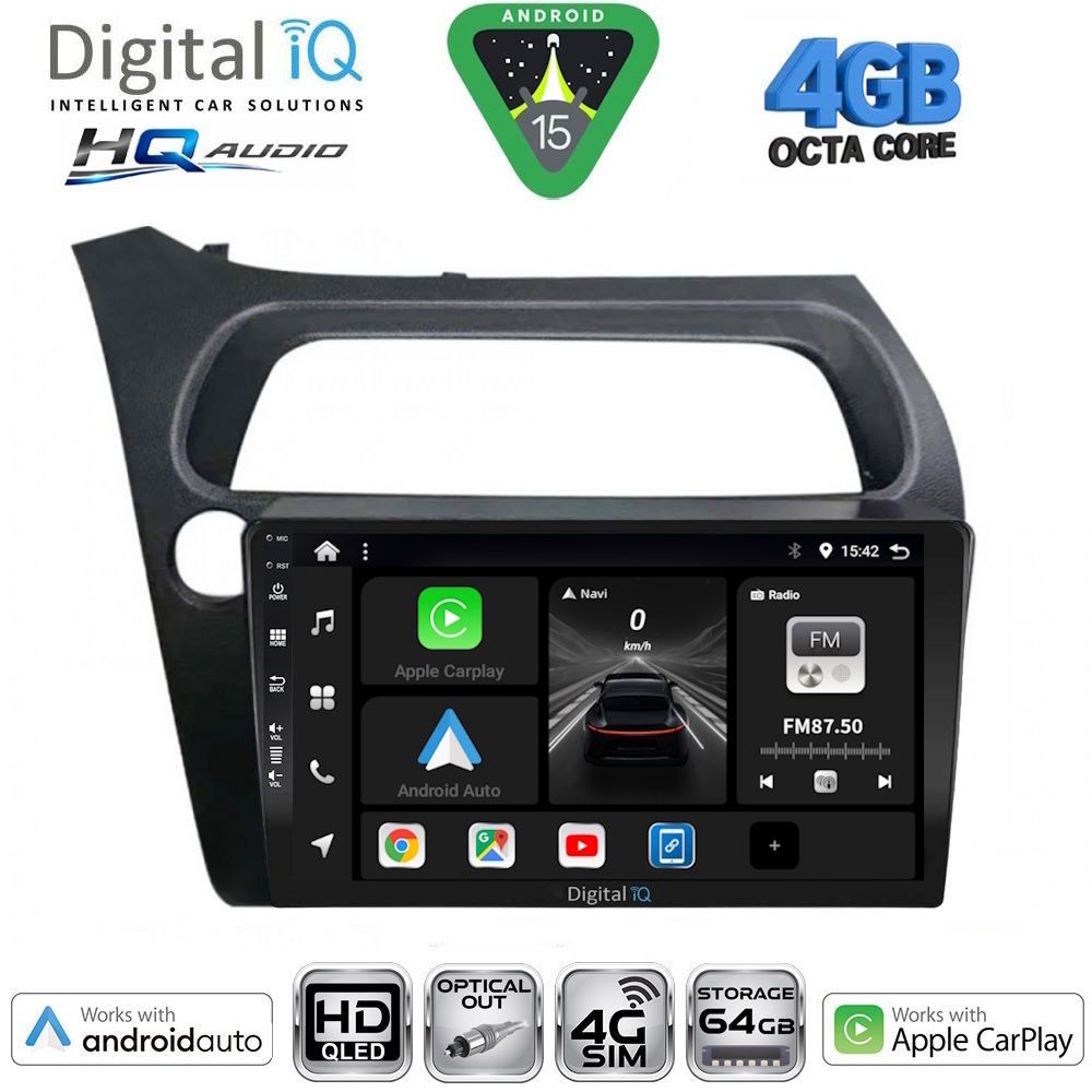 BXK19189-15 DIGITAL IQ BXK 19189_CPAA (9inc) MULTIMEDIA TABLET for HONDA CIVIC 3D-5D mod. 2006-2012 - Image 1