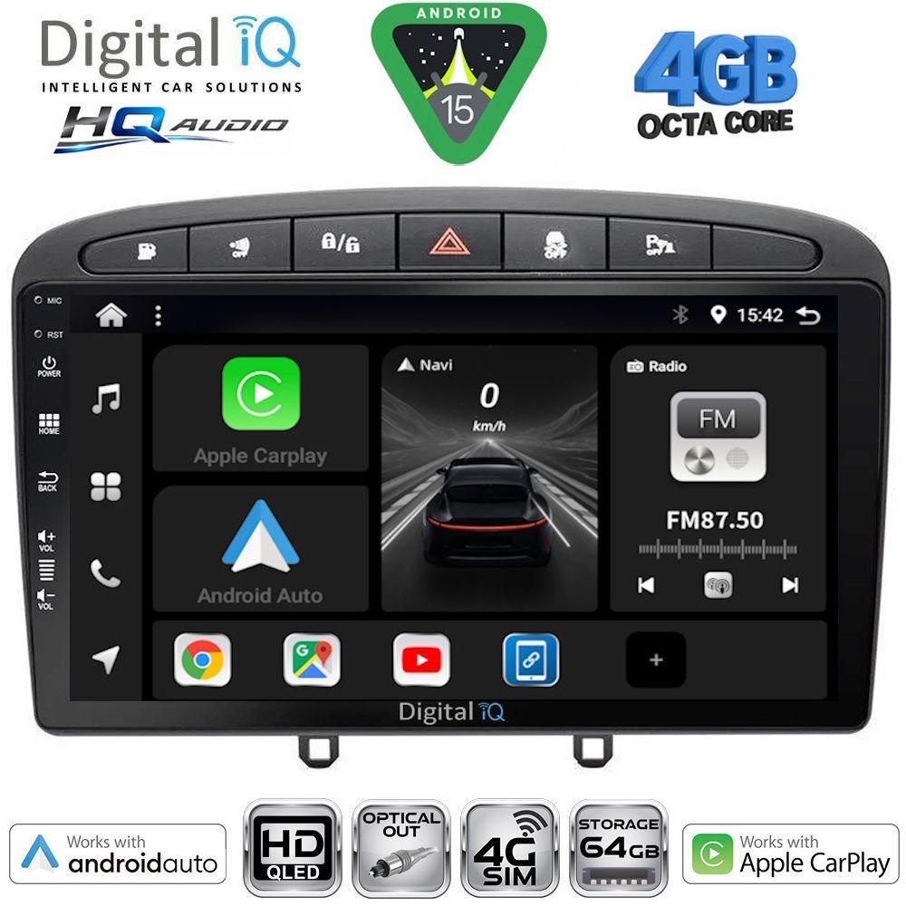 BXK19513BL-15 DIGITAL IQ BXK 19513BL_CPAA (9inc) MULTIMEDIA TABLET for PEUGEOT 308 mod.2007-2012 - RCZ mod.2009-2015 (BLACK) - Image 1