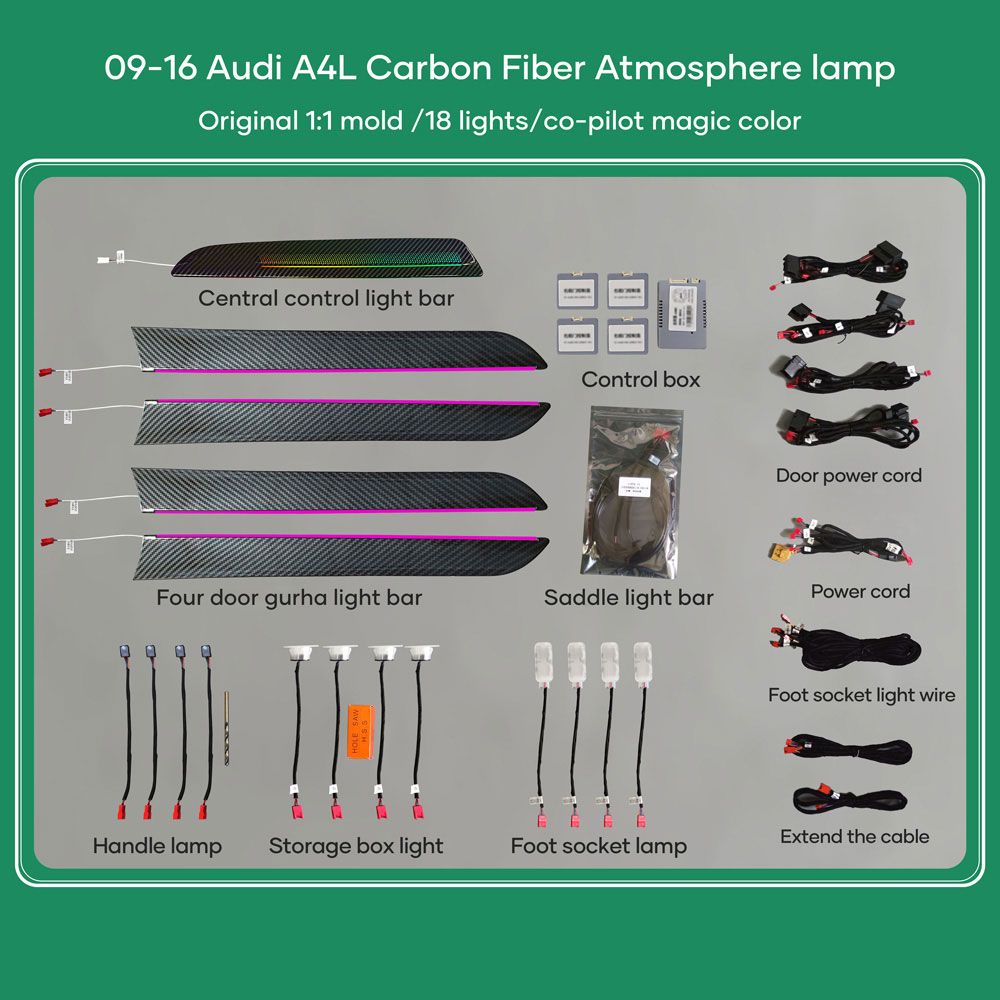 DIQ_Audi_A4L_09-16_ambient_18L_Carbon_Magic_01 DIQ AMBIENT AUDI A4 (8K) (Digital iQ Ambient Light for Audi A4 mod. 2009-2016 with 18 Lights) - Image 1