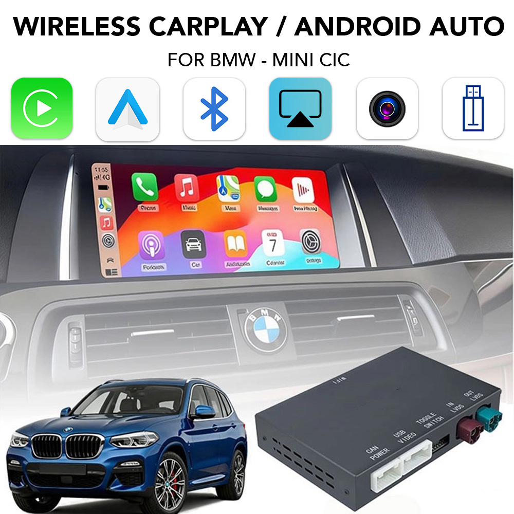 Digital_iQ_Carplay_BM006W_CIC_001 DIGITAL IQ BM 006W CPAA (WIRELESS CARPLAY / ANDROID AUTO BOX for BMW - MINI (CIC system) with 2 cameras FRONT - REAR) - Image 1