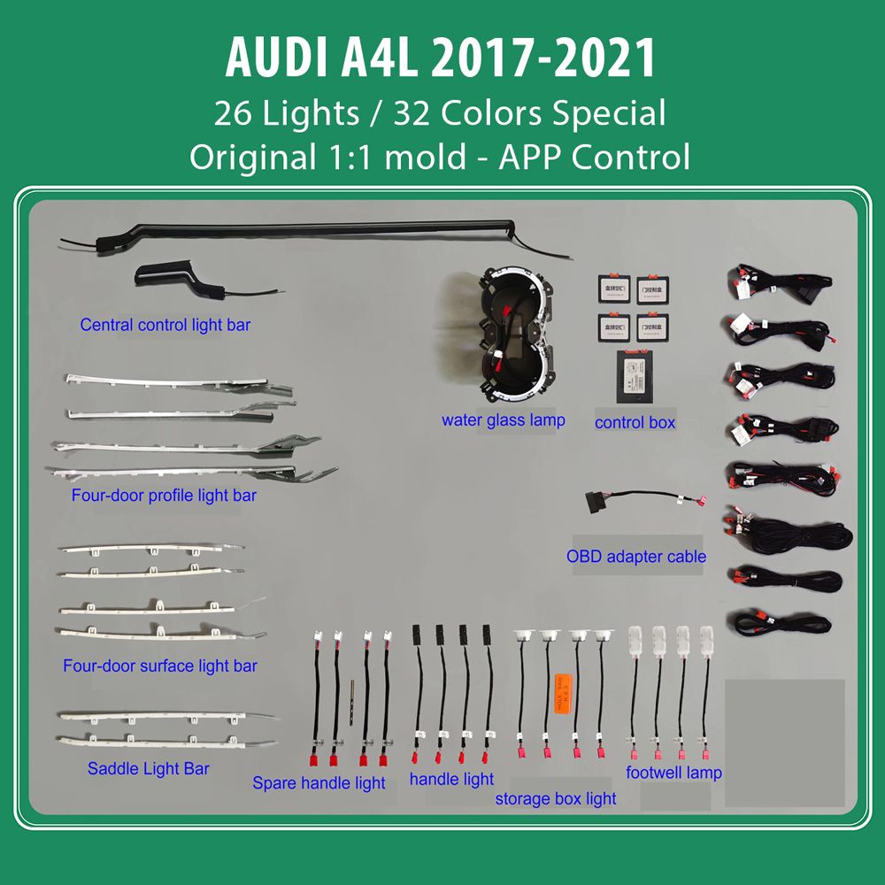Audi_A4_17-21_26L_01 DIQ AMBIENT AUDI A4L LASER (8W) mod. 2017-2021 (Digital iQ Ambient Light for Audi A4L mod. 2017-2025, 26 Lights) - Image 1