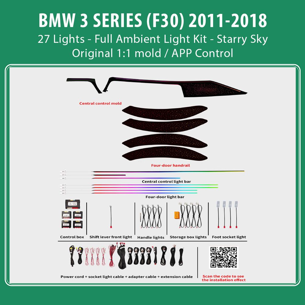BMW_3_2011-18_Ambiernt_27_Lights_FK_Starry_01 DIQ AMBIENT BMW S.3 BM04M6 FULL (Digital iQ Ambient Light for BMW Series 3 (F30) mod. 2011-2018 with 27 Lights, Full Kit, Starry Sky) - Image 1
