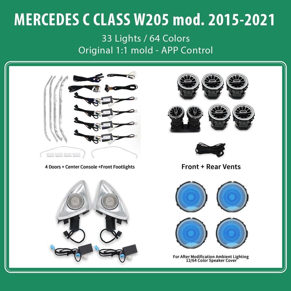 C_CLASS_W205_2015-21_Ambient_33_lights_01 DIQ AMBIENT 8161 DCL - BENZ C (W205) (Digital iQ Ambient Light for Mercedes C (W205) mod. 2015-2021 with 33 Lights) - Image 1
