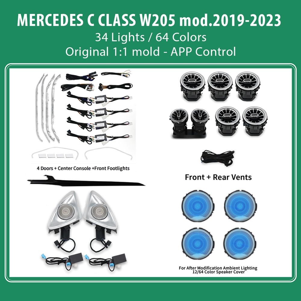 C_CLASS_W205_2019-23_Ambient_34_lights_01 DIQ AMBIENT 8161 DCP2 (FK) - BENZ C (W205) (Digital iQ Ambient Light for Mercedes C (W205) mod. 2015-2021 with 34 Lights FULLKIT) - Image 1