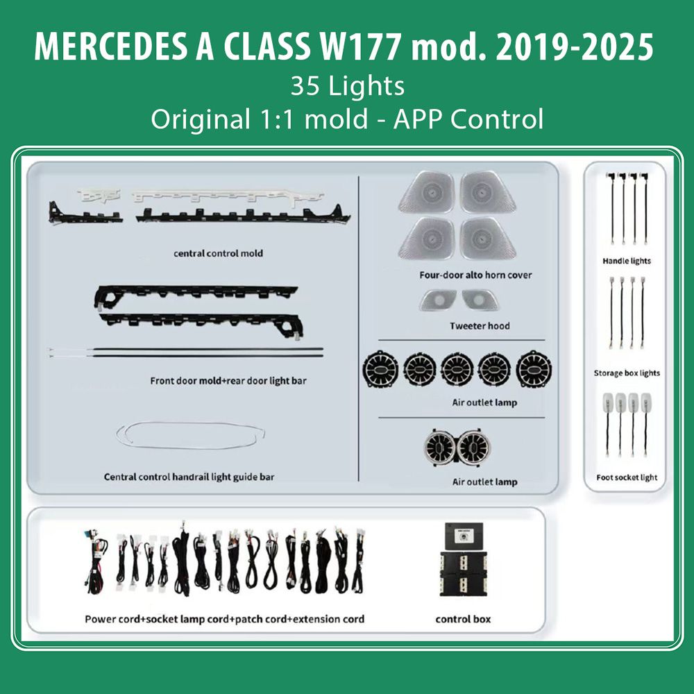 DIQ_AMBIENT_8177_BENZ_W177_TRIM-ambient-lights_01 DIQ AMBIENT BENZ 8177 TRIM (Digital iQ Ambient Light Kit for MERCEDES A CLASS W177 mod. 2019-2025 35 Lights Trim Kit) - Image 1