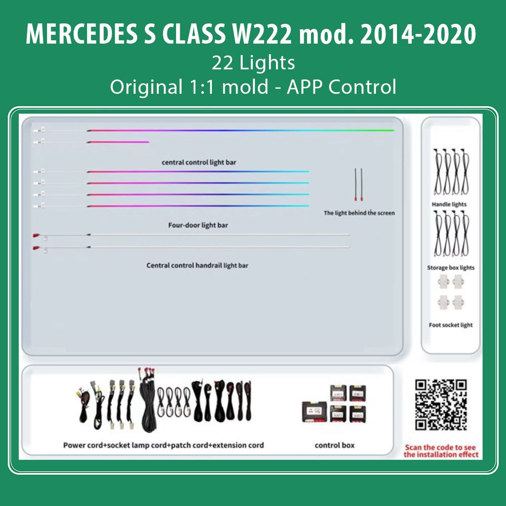 S_CLASS_W222_2014-20_Ambient_22_lights_001 DIQ AMBIENT BENZ BC16 (Digital iQ Ambient Light for Mercedes S (W222) mod. 2014-2020 with 22 Lights) - Image 1