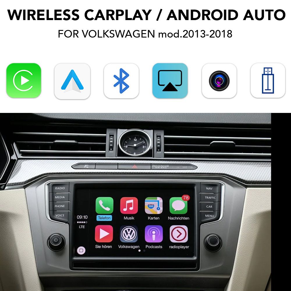 VW293_CPAA DIGITAL IQ VW 013W CPA (WIRELESS CARPLAY / ANDROID AUTO BOX for VW mod. 2013-2018 with 2 CAMERAS) - Image 1